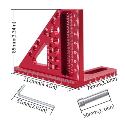 3D Multi-Angle Carpenter Square Scriber, 22.5-90 Degree Drawing Line Ruler with Pin, High Precision Woodworking Square Protractor for Carpenters,Construction,Craftsmen and DIY (Metric) - color: Metric