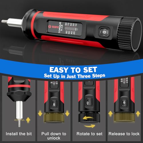 VANPO Torque Screwdriver 10-90 in-lb, 1/4" Drive Precision Driver Set - size: 10-90In-lb