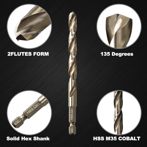 5/16 Hex Shank Cobalt Drill Bits for Metal & Hard Steel (5Pcs) - size: 5/16(5pcs)