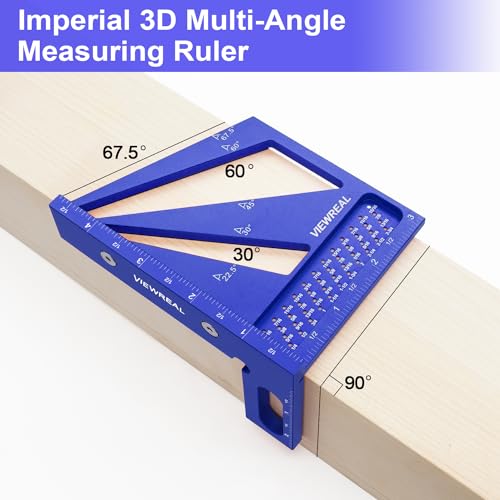 3D Multi Angle Measuring Ruler Aluminum Alloy Woodworking Square,Versatile Square Tool with Preset Angles from 22.5° to 90° Ideal Layout Tool for Carpentry, Engineering & DIY Projects - color: Blue