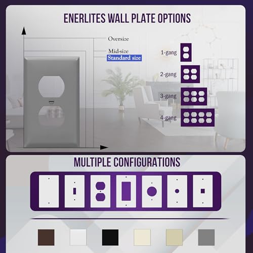 ENERLITES Outlet Covers Wall Plate for Duplex Receptacle, 1 Pack, Gray - color: Gray, size: Standard Size