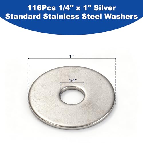 ZQZ 1/4 x 1 Stainless Steel Flat Washers, 116PCS Fender Washer 1" OD - size: S-1/4" x 1"-116 Pieces