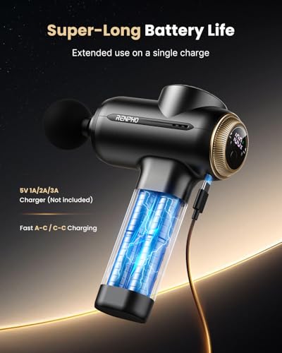RENPHO Active Evo Massage Gun, Gifts for Men Women Deep Tissue Back Handheld Massage with 8-12mm Amplitude Heavy-Duty, FSA Approved Percussion Professional Muscle Massager Gun for Athtetes HSA - color: Midnight Black