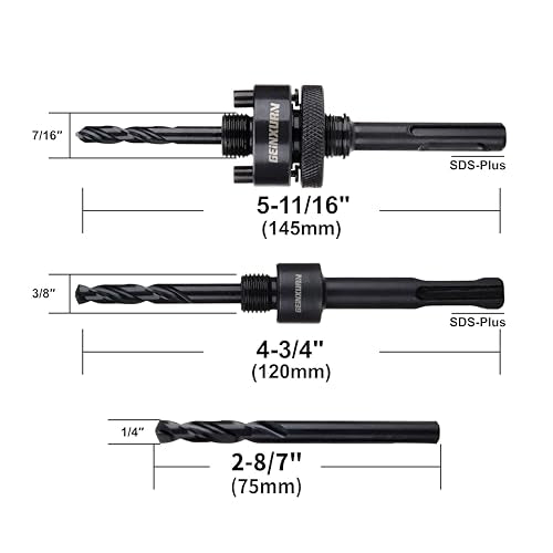 GEINXURN SDS-Plus Hole Saw Mandrel, Include 2Pcs Hole Saw Arbors with 3Pcs 1/4 Inch HSS(M2) Central Drill/2PCS Hex wrench/2Pcs Spring - size: GHSM007SDS
