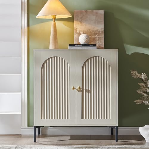 IFGET 34" Tall Modern Arched Sideboard Buffet Cabinet with Storage, Cream - color: Cream, size: 1 Piece