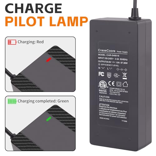 54.6V 1.6A Electric Scooter Charger for 48V Lithium Battery, 5-in-1 Plug Smart Ebike Charger Compatible with Jetson, Gotrax, Razor,Segway, Swagtron, Hiboy, Lectric XP and More
