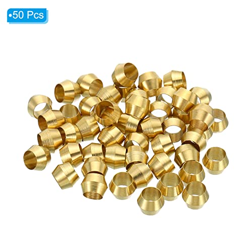 PATIKIL 5mm Tube OD Brass Compression Sleeves Ferrules, 50 Pack Brass Ferrule Fitting Brass Compression Fitting Assortment Kit for Air Water Gas Pipe - size: 5mm