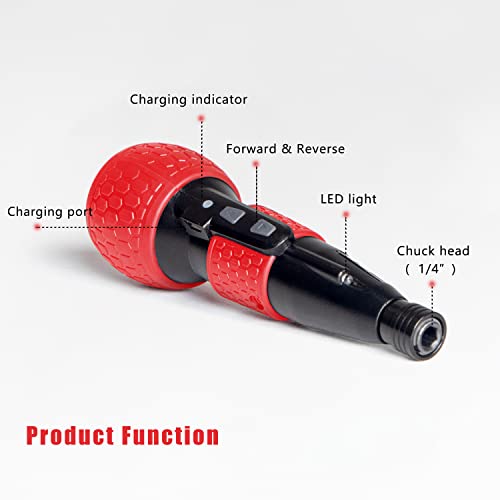 3.6V Cordless Electric Screwdriver USB-C Rechargeable LED Kit RED - color: Red
