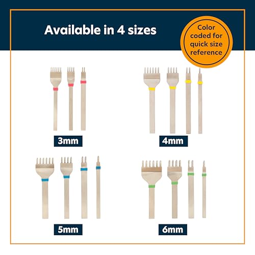 Weaver Leather Supply Diamond Leather Stitching Chisel Set, Precise 5mm Hole Punch, Color-Coded Hole Punch Set for Hand Sewing and Saddle Stitching - size: 5mm