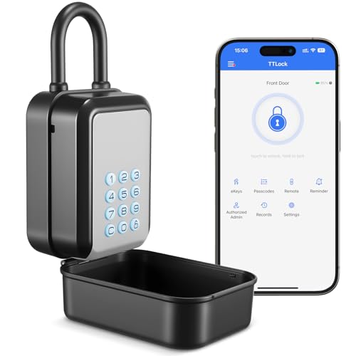 Smart Key Lock Box Electronic Bluetooth Lock Box with TTLOCK APP Control & PIN Code Types,Share eKey Lock Box for Airbnb Realtor House Office with Removable Shackle