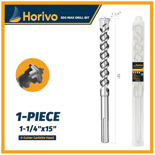 1-1/4" x 15" (400mm) SDS Max Concrete Drill Bit, 4-Cutter Cross-Head Heavy-Duty Masonry Bit with Extended Length Design for Deep Drilling, Upgraded Tempered for Stone & Brick - size: 1-1/4" x 15" (400mm)