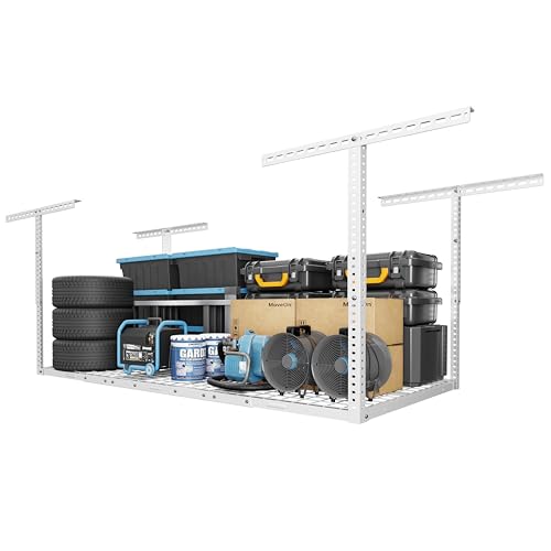 FLEXIMOUNTS 3x6 Overhead Garage Storage Adjustable Ceiling Rack, White - color: White, size: 3x6 ft