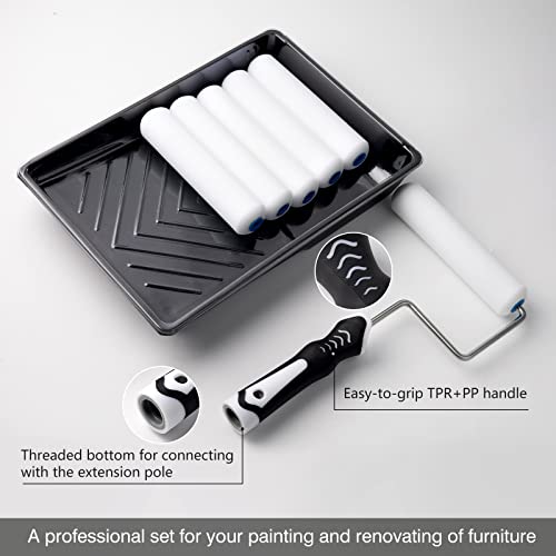 Mister Rui 9 Pack 6 Inch Foam Paint Roller Kit with Tray & Liners