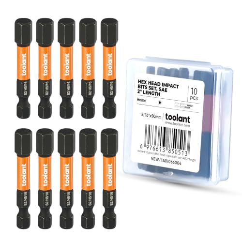 toolant 5/16" Impact Hex Bits Set 10pcs, 1/4” Hex-Shank Allen Wrench Drill Bit Set, S2 Steel, CNC Machined Tips with Magnetism, 2” Long with Storage Box - size: 5/16"(10pcs)