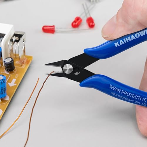 KAIHAOWIN Micro Wire Cutters with Spring, 5 Pack, 5 inch Precision Mini Flush Cutters Bulk, Nippers, Flush Cutting Pliers, Wire Snips, Small Side Cutters for Electronics Crafts Jewelry-Blue - size: 5 Pack