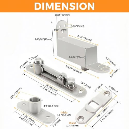 TamBee Self Closing Door Pivot Hinges Heavy Duty Hinges for Wood Doors 360 Degree Shaft Stainless Steel Pivot Hinge System (Self Closing L Shape)