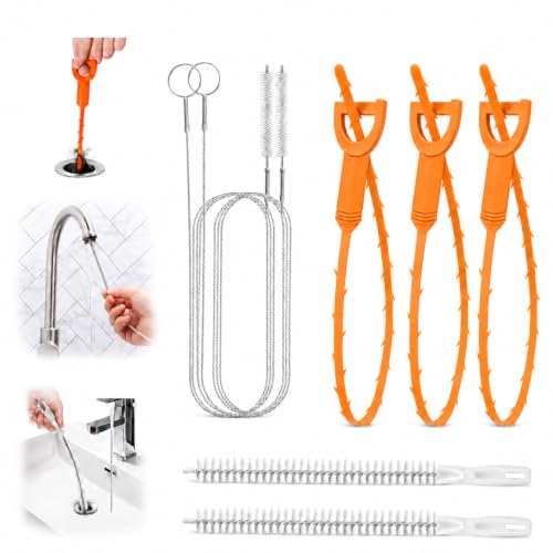Drain Snake Clog Remover—60inch Sink Snake Brush,20inch Multi-tooth Clog Remover,18inch Cleaning Brush,Drain Auger Cleaner Tool Set for Bathtub,Fish Tank,Sewer,Kitchen Sink,Drainage Pipe(7PCS) - style: 7SET Light Duty
