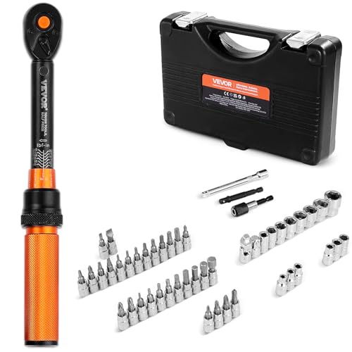 VEVOR 50Pcs Torque Wrench Set, 1/4 Inch Drive, 20-240IN.LB(2.3-27.1Nm), 72-Tooth Inch Pound Click Torque Wrench with Bit Sockets, Adapters, for MTB, E-Bike, Motorcycle - size: 1/4" 50 PCS
