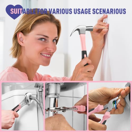 Sundpey 148 Pcs Portable Basic Hand Repair Home Tool Kit Set with Case Pink - color: Pink