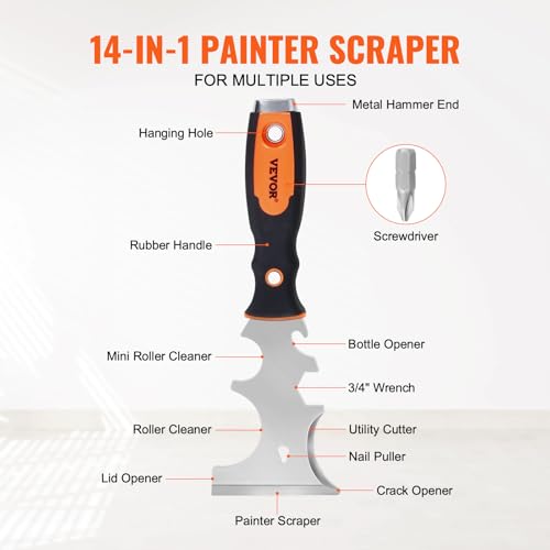 VEVOR Drywall Knife Set, 6 PCS Drywall Tools Includes 3" Painter Scraper, Two Putty Knives, Two Taping Knives and 12" Mud Pan, Stainless Steel Spackle Tool, Drywall Finishing Tools for Home