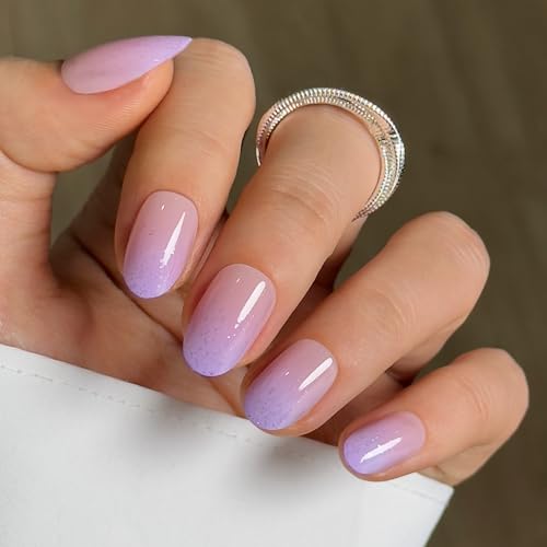 CurvLife Short Oval Ombre Press On Nails, Lavender Veil Pink, Soft Gel - color: B1 - Lavender Veil