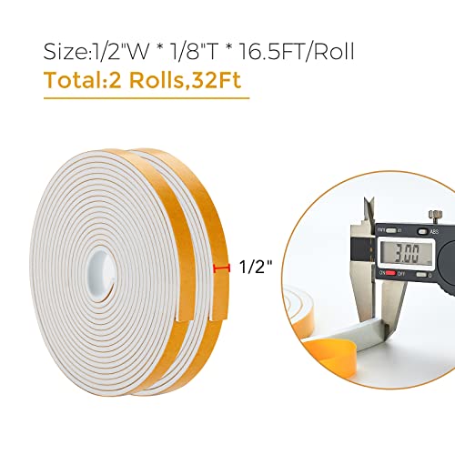 Ravinte Weather Stripping Door Seal, 1/2 x 1/8 Adhesive Foam Tape, 32 FT - color: White, size: 1/2In x 1/8In x 32Ft