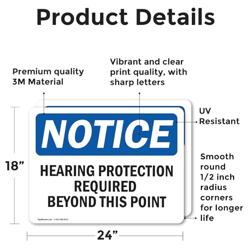 (2 Pack) Hearing Protection Required Beyond This Point OSHA Notice Sign 24 Inch X 18 Inch Vinyl Label Decal Sticker Weather Resistant, UV Protected for Workplace, Business, and Construction Site, Made in the USA - size: 24 Inch X 18 Inch, style: Vinyl Dec