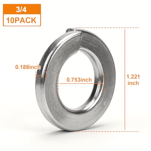 10Pcs 3/4" Spring Lock Washer, 304 Stainless Steel - color: Silver, size: 3/4 Inch