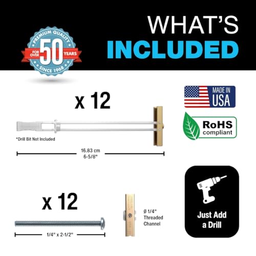 TOGGLER SNAPTOGGLE Drywall Anchors with 1/4-20 Bolts, 12 Pack - size: 12 w/ Round Head Bolts