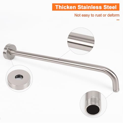 Shower Arm with Flange and Teflon Tape, Wall Mounted Shower Pipe 304 Stainless Steel Extension Arm for Fixed Shower Head & Handheld (24 Inch, Brushed Nickel) - color: Brushed Nickel, style: 24 Inch