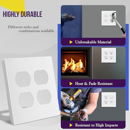 ENERLITES Screwless Double Duplex Outlet Covers Wall Plate, 1 Pack, White - color: White, size: Screwless