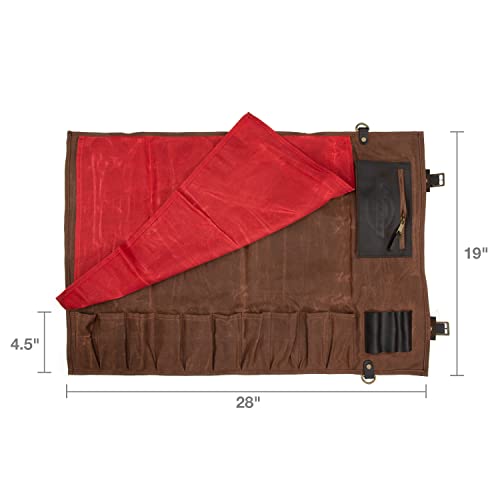 Dickies Chef Knife Roll Bag Portable Organizer and Cutlery Storage Roll, Waxed Canvas and Leather, Large - size: Large