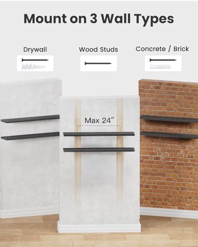 Amada 47 Inch Floating Shelves with Invisible Brackets, Set of 2, Black | Wall Shelves with Hidden Bracket, Solid MDF Wood, 22 lbs Max Load per Shelf, Easy to Assemble, Multi-Wall Compatible - color: Black, size: 47 inches