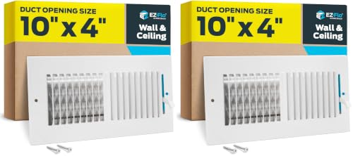 EZ-FLO 10 x 4 Inch (Duct Opening) Air Vent Cover for Wall or Ceiling, Two-Way Ventilation Register, Solid Steel HVAC Register Cover, White, 61609 (Pack of 2) - size: 10 in. x 4 in. (Pack of 2)