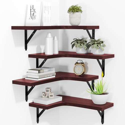 ROMGUAR CRAFT Corner Floating Shelves Wall Mounted Set of 4, Red - color: Red