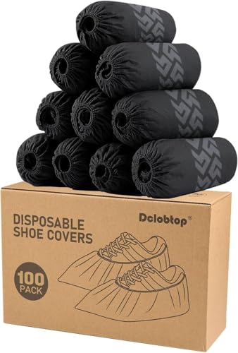 Shoe Covers Disposable Non-Slip - Black Boot Covers for Indoors,100Pcs Booties for Shoe Coves Fits Up To 11 US Men and 13 US Women Size,Non-Woven Fabric - size: Black Set of 100(L)