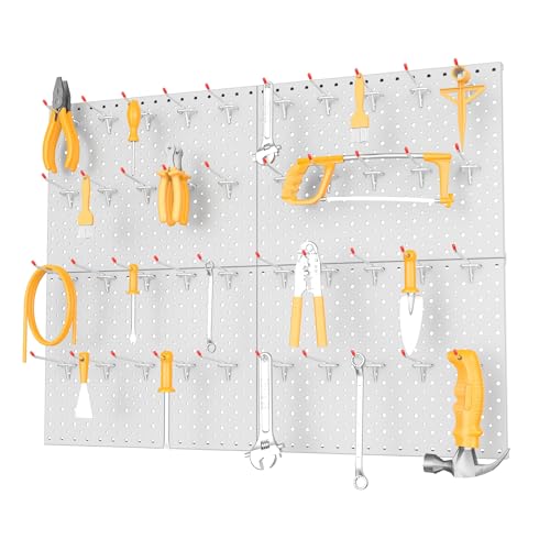 TORACK Metal Pegboard Panels and Hooks, Tool Organizer Peg Board, Grey - color: Light Gray