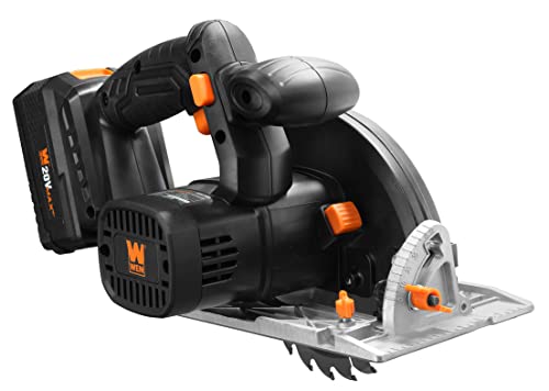 WEN Cordless Circular Saw, 6.5-Inch Blade with 20V Max 4.0 Ah Lithium-Ion Battery and Charger (20625)