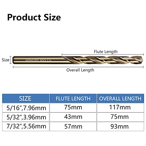 7/32 Inch Cobalt Drill Bits 10Pcs - HPHOPE M35 HSS Metal Twist Drill Bits Set, Jobber Drill Bits Length and Straight Shank, Suitable for Drilling in Hard Metal, Stainless Steel, Cast Iron - size: 7/32-inch, 10Pcs