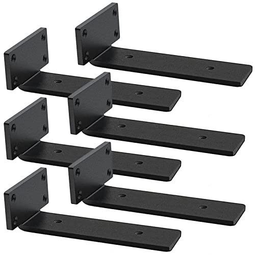 Premium Heavy Duty Shelf Brackets – 0.2In Thick Black L Shape Shelf Bracket, Hidden Steel Brackets for Shelves - 8 Inch Heavy Duty Floating Shelf Hardware (6Pcs) - color: Black, size: 8 Inch
