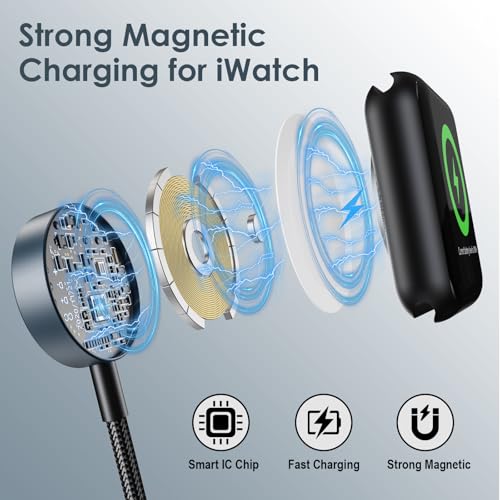 Travel Essentials for Apple Watch Charger,3 in 2 Multi Charging Cable ﻿ - color: Black, size: 1pack-5ft