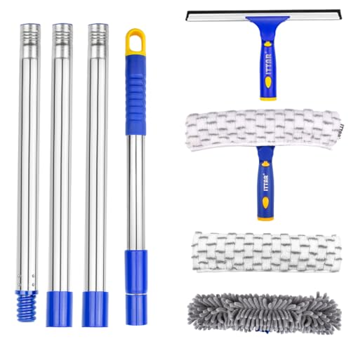 Window Squeegee with 75" Extension Pole, ITTAR Rubber Water Wiper for Glass - color: Blue&white-4