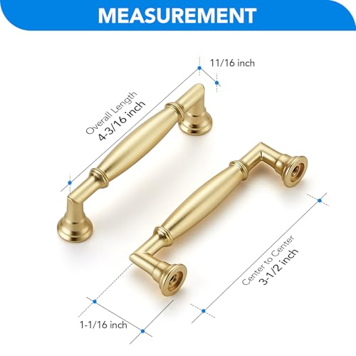 HOME EDIT Brushed Gold Cabinet Handles 3-1/2 Inch Pulls 20 Pack - color: Brushed Gold, size: 3-1/2 inches Hole Center