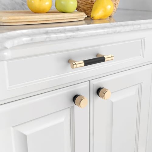 Asidrama 10 Pack 3 Inch(76mm) Matte Black Cabinet Pulls Knurled Cabinet Handles Gold Cupboard Handles Kitchen Cabinet Hardware for Cupboard Drawer Pulls - color: Black-Gold, size: 3" Hole Center, style: 10 Pack