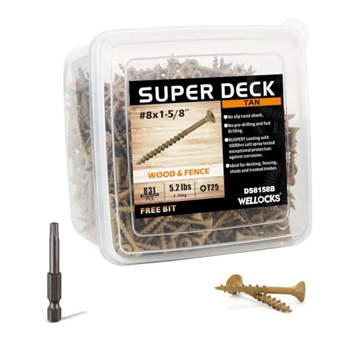 WELLOCKS #8 x 1-5/8 in Tan Deck Screws, 5.2 lbs with T25 Bit - size: #8×1-5/8", style: 5.2LBS Tan