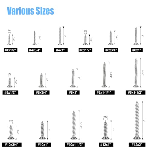 DYWISHKEY 546-Piece Assorted Screws Kit, #4-#10 Self-Tapping Wood Screws - size: #4#6#8#10#12