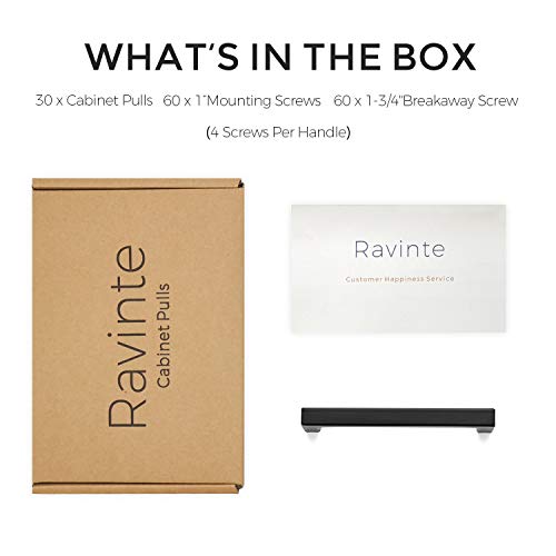 Ravinte Matte Black Square & Solid Cabinet Handles,3-3/4 Inch,30 Pack | Zinc Alloy, Flat Black Finish, Screws Included,Drawer Pulls, Cabinet Hardware for Kitchen & Drawer - size: 3-3/4 Inch Hole Center