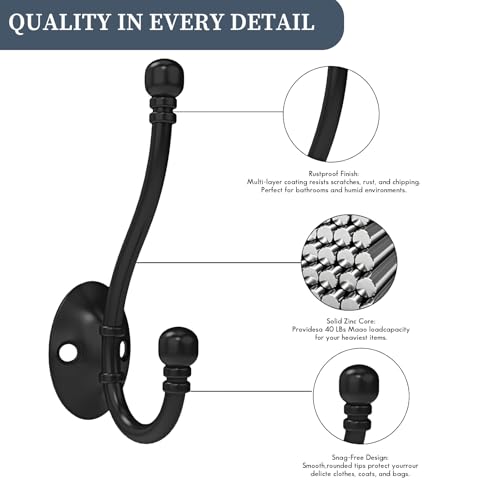 CBWLWJ 6 Pack Heavy Duty Wall Hooks for Hanging, Metal Coat Hooks Wall Mount, Easy to Install, Ideal for Living Room, Bathroom, Kitchen, Bedroom (Black) - color: Black