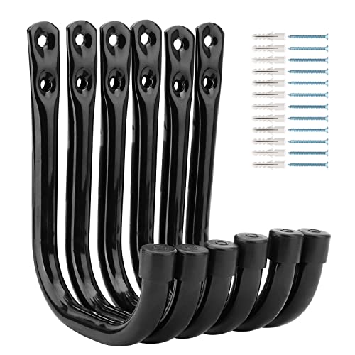 Garage Hooks, 6 Pack Heavy Duty Storage Hooks, 4.1Inch Garden Tool Utility Hooks, Fastening Hooks for Wall Mounting Load Capacity 45lbs - size: 5.5Inch x 4.1Inch