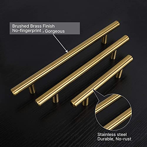 Haliwu 30 Pack 3-3/4in Gold Cabinet Handles for Kitchen Cabinet Handles | Stainless Steel, Gold Handles for Cabinets, Round T-Bar Shape, Brushed Gold Cabinet Pulls, Screws Included - size: 3-3/4 Inch hole center